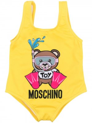 Купальник Teddy Bear с глубоким вырезом Moschino Kids. Цвет: желтый