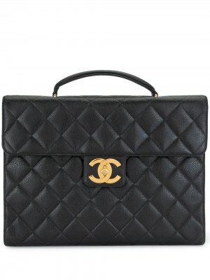 Стеганый портфель Jumbo с логотипом CC Chanel Pre-Owned. Цвет: черный