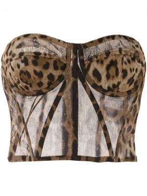 Полупрозрачное бюстье с леопардовым узором Dolce & Gabbana. Цвет: коричневый