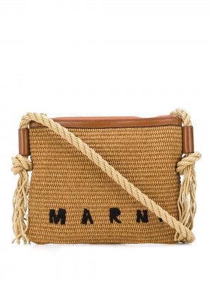 Плетеная сумка на плечо с логотипом Marni. Цвет: коричневый