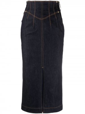 Джинсовая юбка с завышенной талией Versace Jeans Couture. Цвет: синий