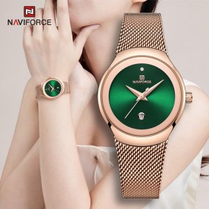 NF5004 Кварцевые женские водонепроницаемые часы из нержавеющей стали с сеткой розового золота Naviforce