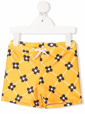 Плавки-шорты с УФ-защитой и цветочным принтом Mini Rodini. Цвет: желтый
