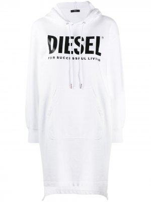 Платье-свитер с капюшоном на шнурке Diesel. Цвет: белый