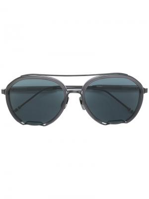 Солнцезащитные очки с оправой авиатор Thom Browne Eyewear. Цвет: серый