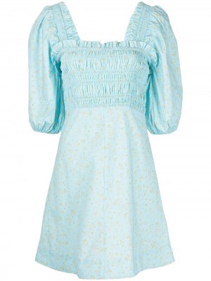 Поплиновое платье с цветочным принтом GANNI. Цвет: синий