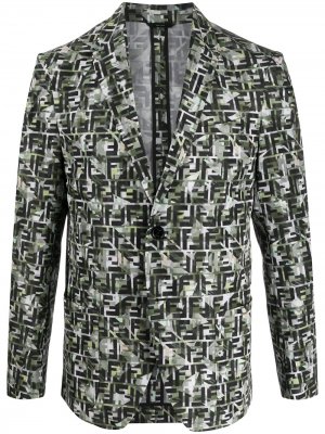 Камуфляжный пиджак с логотипом FF Fendi. Цвет: зеленый