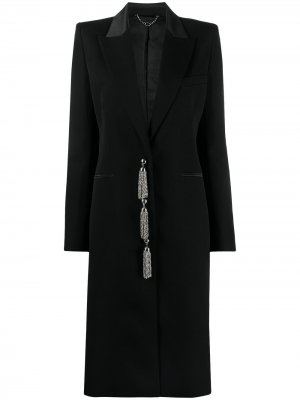 Однобортное пальто с кисточками Paco Rabanne. Цвет: черный