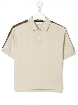 Рубашка-поло с контрастными полосками и логотипом FF Fendi Kids. Цвет: коричневый