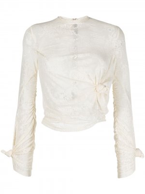 Кружевная блузка с драпировкой Rokh. Цвет: белый