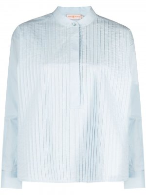 Плиссированная рубашка с воротником-стойкой Tory Burch. Цвет: синий