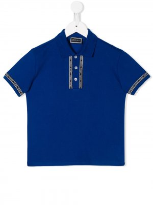 Рубашка-поло с вышитым логотипом Versace Kids. Цвет: синий