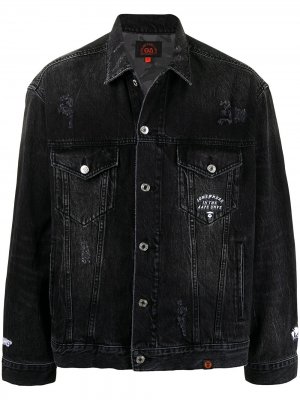 Джинсовая куртка с эффектом потертости AAPE BY *A BATHING APE®. Цвет: черный