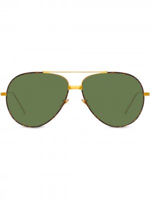 Солнцезащитные очки-авиаторы черепаховой расцветки Linda Farrow. Цвет: коричневый