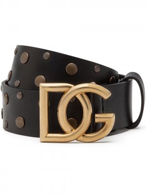 Ремень с заклепками и пряжкой-логотипом Dolce & Gabbana. Цвет: черный
