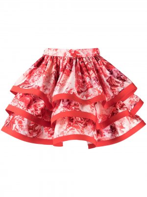 Многослойная юбка с цветочным принтом Elisabetta Franchi. Цвет: красный