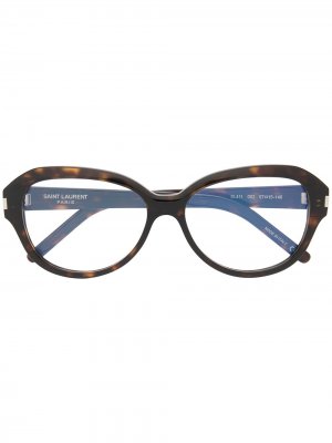 Очки в круглой оправе черепаховой расцветки Saint Laurent Eyewear. Цвет: коричневый