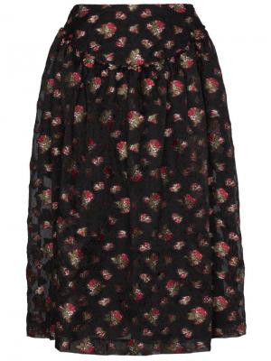 Пышная юбка миди с цветочной вышивкой Simone Rocha. Цвет: черный