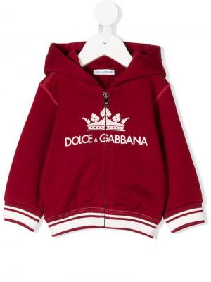 Толстовка на молнии с капюшоном и логотипом Dolce & Gabbana Kids. Цвет: красный