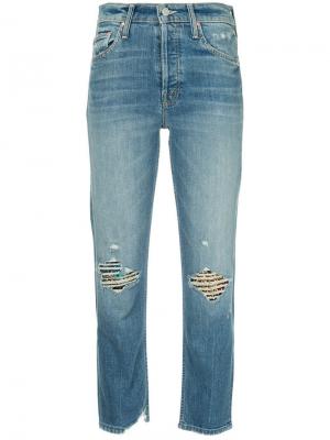 Прямые джинсы с рваными деталями Mother. Цвет: синий