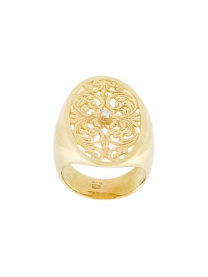 Ажурный перстень из желтого золота с бриллиантом Wouters & Hendrix Gold. Цвет: золотистый