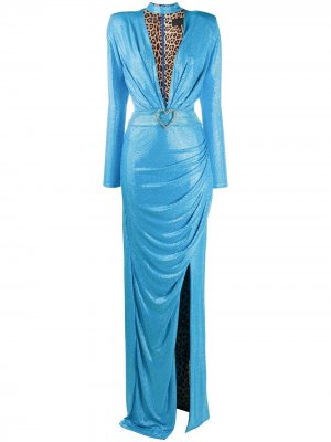 Вечернее платье со стразами Philipp Plein. Цвет: синий