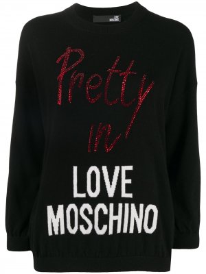 Пуловер со стразами и логотипом Love Moschino. Цвет: черный