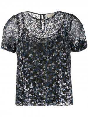 Прозрачная блузка с пайетками Michael Kors. Цвет: синий