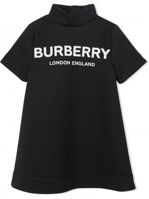 Платье с воротником-воронкой и логотипом Burberry Kids. Цвет: черный