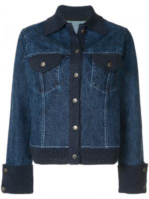 Джинсовая куртка с вязаными вставками Onefifteen. Цвет: синий