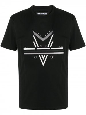 Декорированная футболка Les Hommes. Цвет: черный