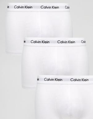 Набор из 3 белых боксеров-брифов эластичного хлопка с заниженной талией Calvin Klein. Цвет: белый