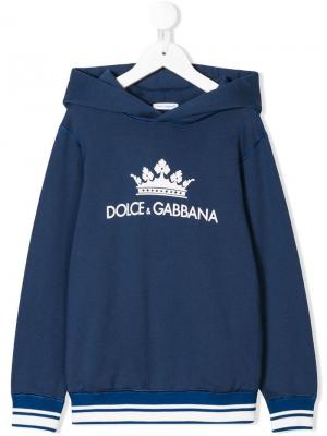 Толстовка с капюшоном и логотипом Dolce & Gabbana Kids. Цвет: синий