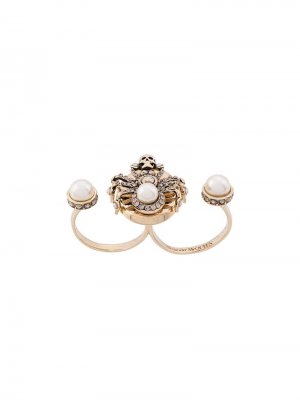 Двойное декорированное кольцо Alexander McQueen. Цвет: золотистый
