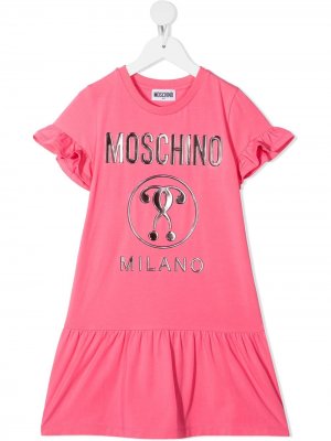 Платье с короткими рукавами и логотипом Moschino Kids. Цвет: розовый