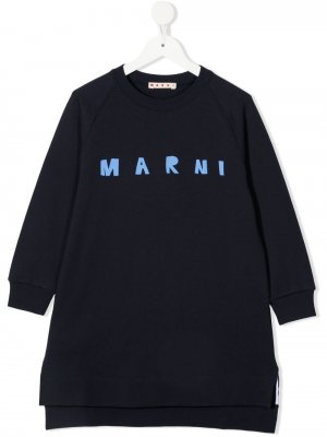 Платье-толстовка с логотипом Marni Kids. Цвет: синий