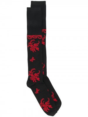 Длинные жаккардовые носки с цветочным узором Simone Rocha. Цвет: черный