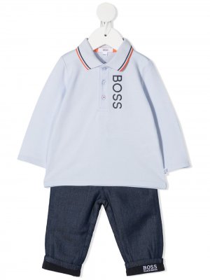 Комплект из топа и брюк BOSS Kidswear. Цвет: синий