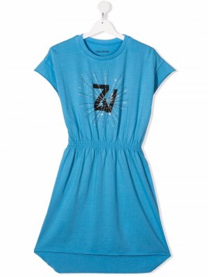 Декорированное платье-футболка Zadig & Voltaire Kids. Цвет: синий