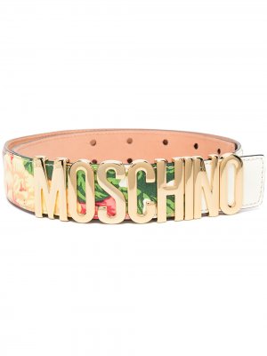 Ремень с цветочным принтом и логотипом Moschino. Цвет: красный