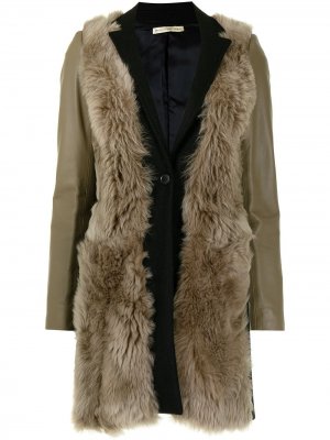 Пальто на пуговицах с меховой вставкой Balenciaga Pre-Owned. Цвет: коричневый