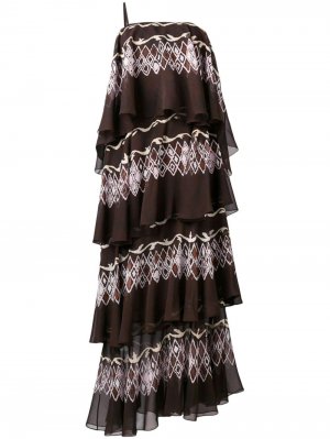 Многослойное платье макси с принтом Fendi. Цвет: коричневый
