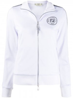Куртка на молнии с эффектом металлик и логотипом FF Fendi. Цвет: белый