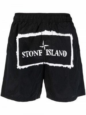Плавки-шорты с логотипом Stone Island. Цвет: черный