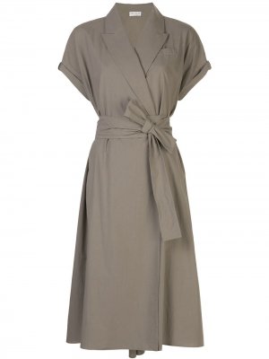 Платье-рубашка с запахом и заостренными лацканами Brunello Cucinelli. Цвет: c7538 fango