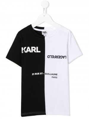 Футболка в стиле колор-блок с логотипом Karl Lagerfeld Kids. Цвет: черный
