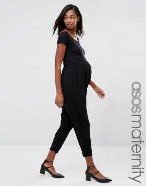 Трикотажный комбинезон для беременных ASOS Maternity. Цвет: черный