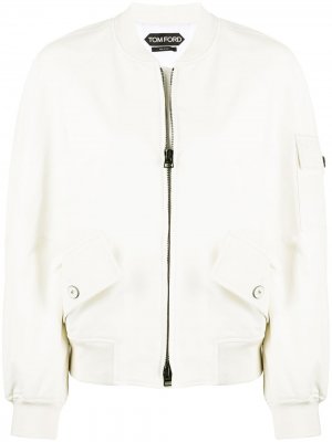 Укороченная куртка бомбер с накладными карманами TOM FORD. Цвет: белый