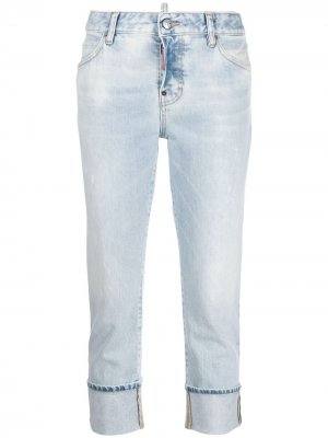 Укороченные джинсы с эффектом потертости Dsquared2. Цвет: синий