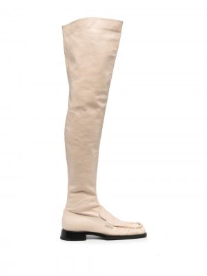 Ботфорты с квадратным носком Jil Sander. Цвет: нейтральные цвета